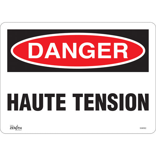 Enseigne «Haute Tension» en Français — panneau d'avertissement de sécurité