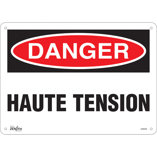 Enseigne «Haute Tension» en Français — panneau d'avertissement de sécurité