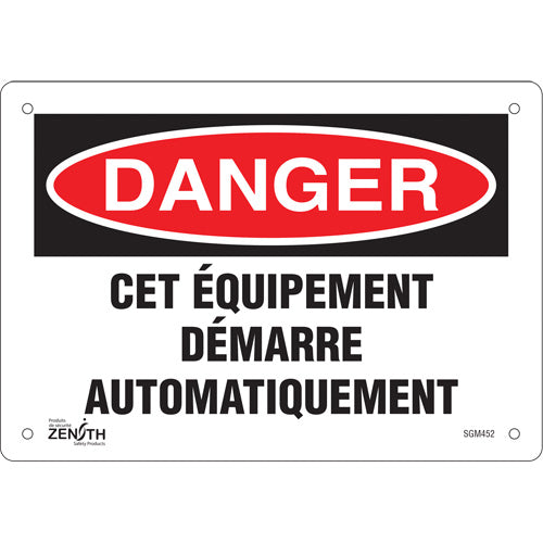 "Equipment Starts Automatically" Sign - Safety Signage, French