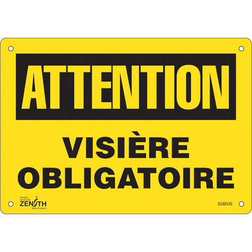 Enseigne «Visière Obligatoire» — panneau de signalisation de sécurité en français, universel