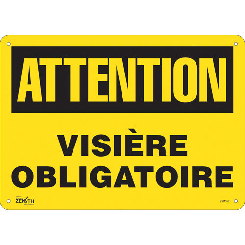 Enseigne «Visière Obligatoire» — panneau de signalisation de sécurité en français, universel
