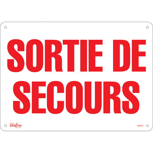 Enseigne «Sortie De Secours» — Panneau d'indication de sécurité en français
