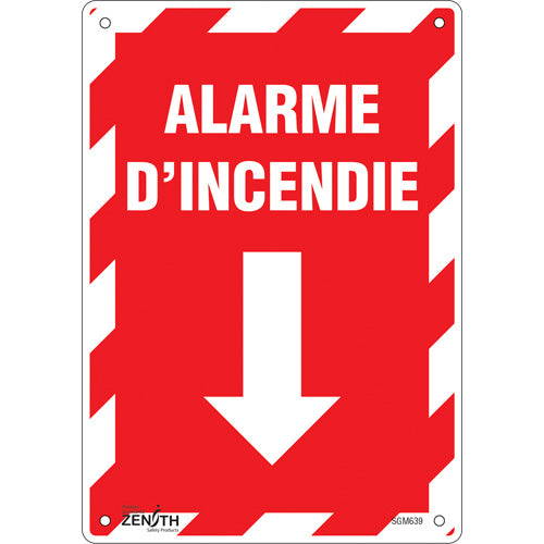Enseigne avec flèche «Alarme D'Incendie», Français avec pictogramme de sécurité