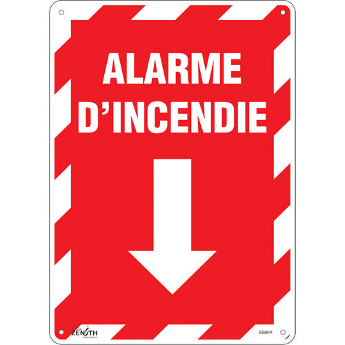 Enseigne avec flèche «Alarme D'Incendie», Français avec pictogramme de sécurité