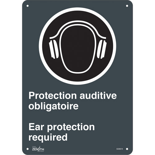 Hearing Protection Required sign - Bilingual with pictogram