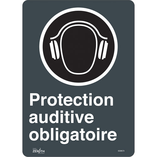 Sign "Mandatory Hearing Protection", French with pictogram, safety sign