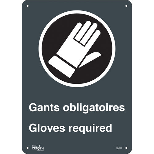 “Gloves Required” sign, bilingual with pictogram