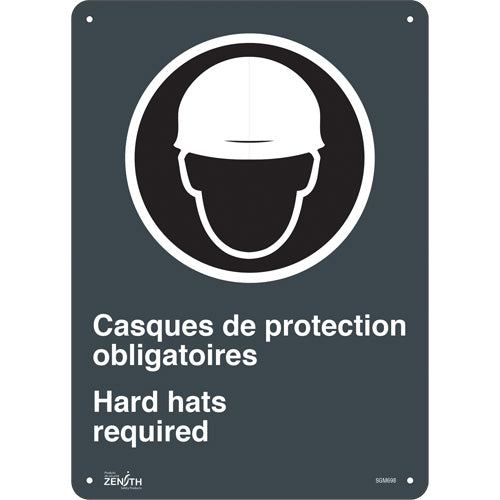 Enseigne «Hard Hats Required», 14" x 10", Bilingue avec pictogramme de sécurité