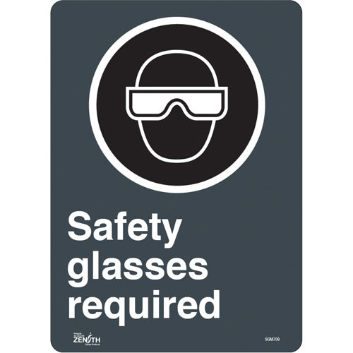 Enseigne «Safety Glasses Required», 14" x 10", Anglais avec pictogramme