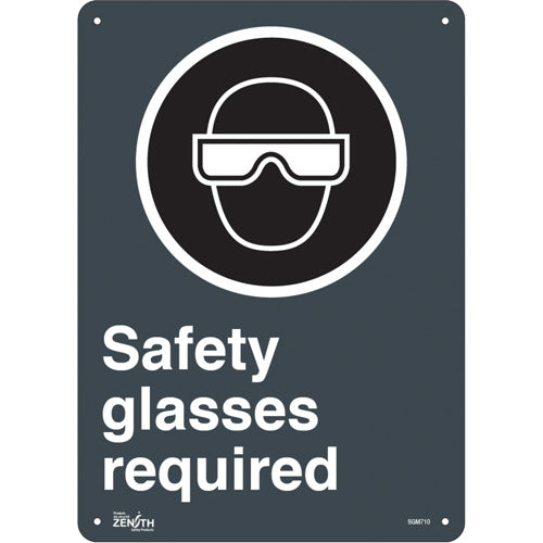 Enseigne «Safety Glasses Required», 14" x 10", Anglais avec pictogramme