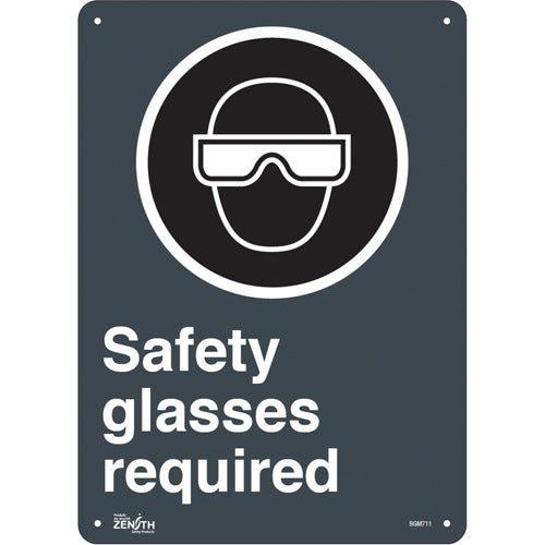 Enseigne «Safety Glasses Required», 14" x 10", Anglais avec pictogramme