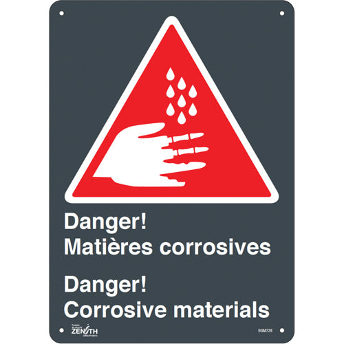 Enseigne «Matières Corrosives/Corrosive Materials» - Bilingue avec pictogramme