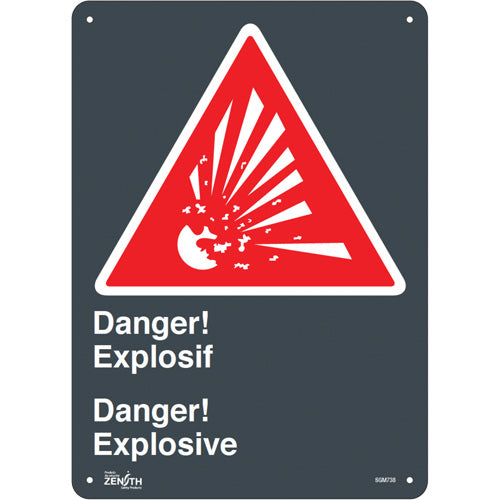Enseigne «Explosif/Explosive», 14" x 10", Bilingue avec pictogramme de sécurité