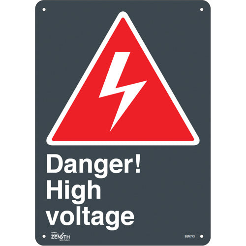 Enseigne «High Voltage», Anglais avec pictogramme, panneau d'avertissement de sécurité