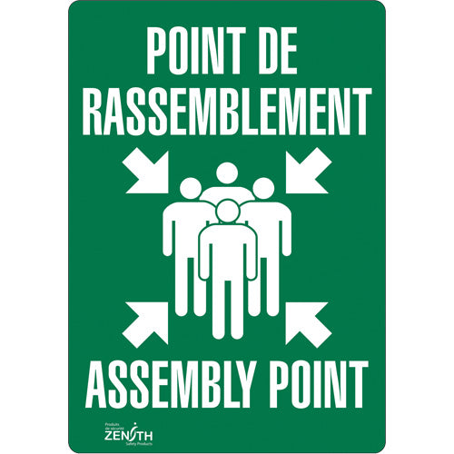 Assembly Point Sign, 10" x 7", Vinyl, Bilingual with Pictogram - SGP168