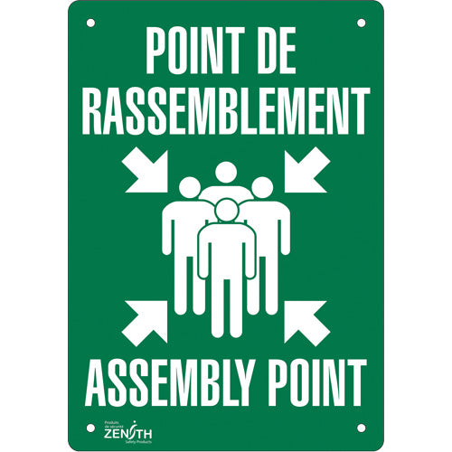 Assembly Point Sign, 10" x 7", Aluminum, Bilingual with Pictogram - SGP170
