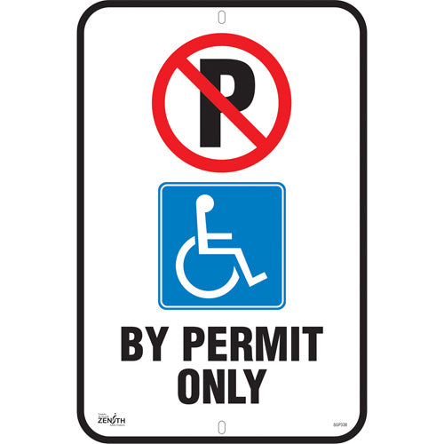 Enseigne pour le stationnement «By Permit Only», 18" x 12", Aluminium, Anglais avec pictogramme - SGP338