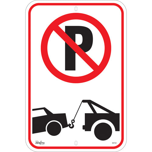 No Parking & Towing Zone Sign, 18" x 12", Aluminum, Pictogram - SGP342