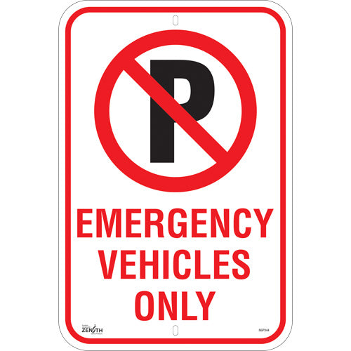 Enseigne Stationnement interdit «Emergency Vehicles Only», 18" x 12", Aluminium, Anglais avec pictogramme - SGP344