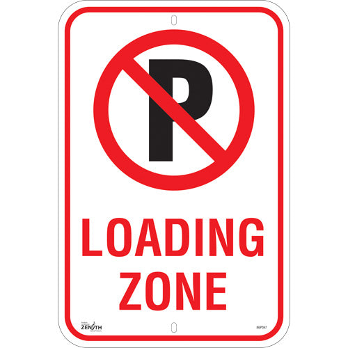 No Parking Sign "Loading Zone", 18" x 12", Aluminum, English with pictogram - SGP347