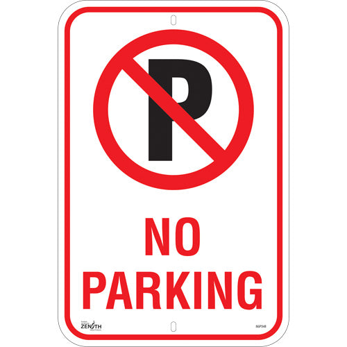 "No Parking" Sign, 18" x 12", Aluminum, English with Pictogram - SGP348