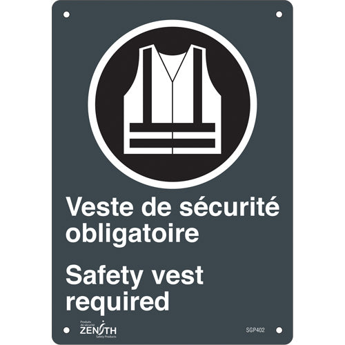 Bilingual sign “Safety Vest Required” with pictogram