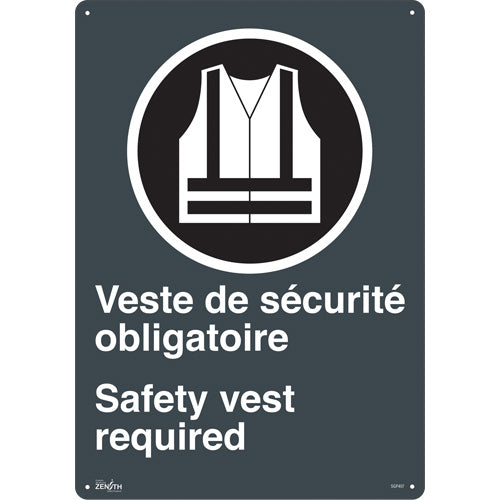 Bilingual sign “Safety Vest Required” with pictogram