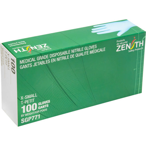 Gants jetables de calibre médical résistants à la perforation en nitrile, 4,5 mils, sans poudre, bleu, Classe 2