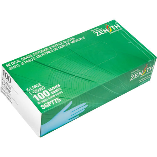 Gants jetables de calibre médical résistants à la perforation en nitrile, 4,5 mils, sans poudre, bleu, Classe 2