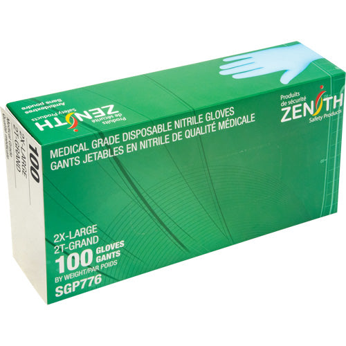 Gants jetables de calibre médical résistants à la perforation en nitrile, 4,5 mils, sans poudre, bleu, Classe 2