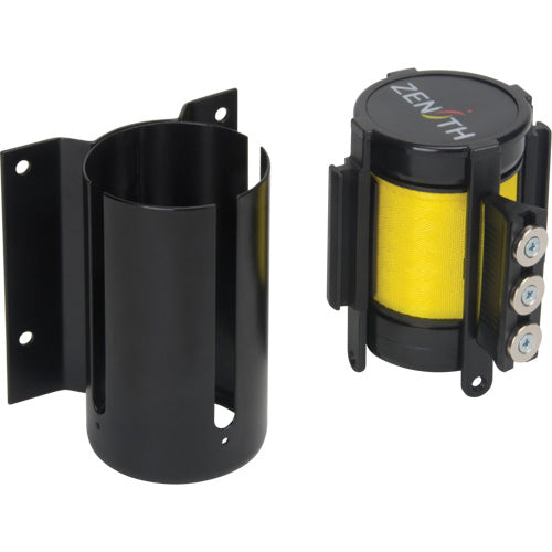 Barrière à fixation murale avec ruban magnétique, Acier, Fixation par vis, 12', Ruban Jaune - SGQ995