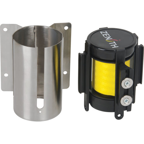 Barrière à fixation murale avec ruban magnétique, Acier, Fixation par vis, 7', Ruban Jaune - SGR020