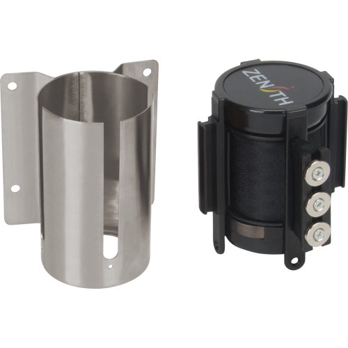 Barrière à fixation murale avec ruban magnétique, Acier, Fixation par vis, 12', Ruban Noir - SGR022