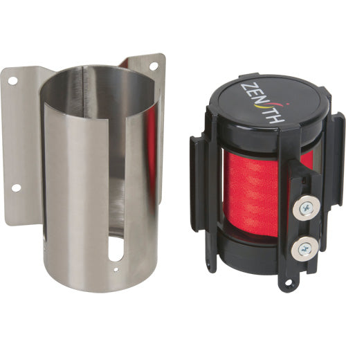 Barrière à fixation murale avec ruban magnétique, Acier, Fixation par vis, 7', Ruban Rouge - SGR024