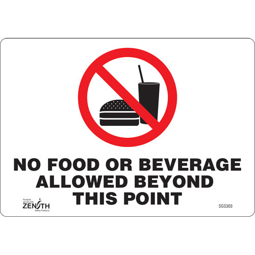Enseigne "No Food or Beverage Allowed Beyond This Point", 7" x 10", Vinyle, Anglais - SGS303