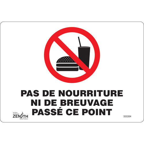 Enseigne "Pas De Nourriture Ni De Breuvage Passé Ce Point", 7" x 10", Vinyle, Français - SGS304