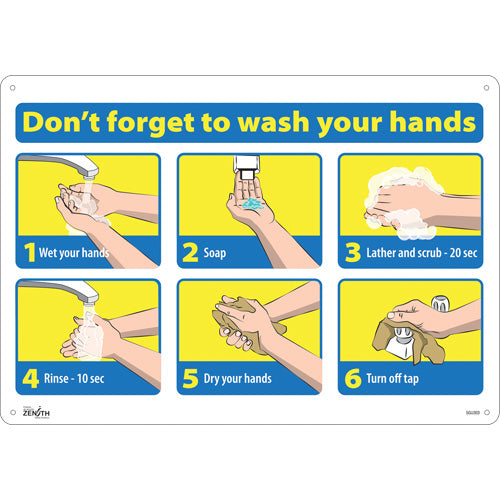 Enseigne avec pictogramme "Don't Forget to Wash Your Hands" - Anglais, signalisation hygiène
