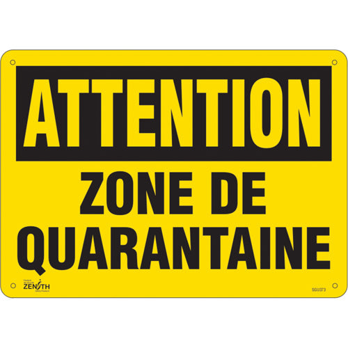 "Quarantine Zone" Sign, 10" x 14", Plastic, French - SGU373