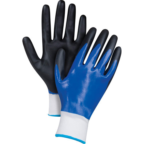 Gants enduits noir & bleu avec revêtement mousse de nitrile, calibre 15, enveloppe en nylon