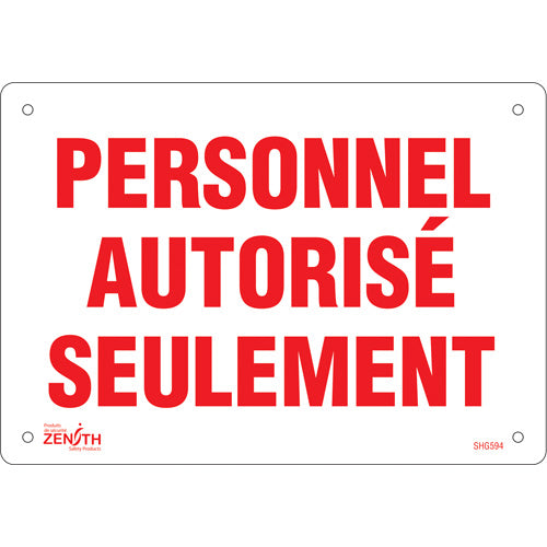 "Authorized Personnel Only" Sign, 7" x 10", Plastic, French - SHG594