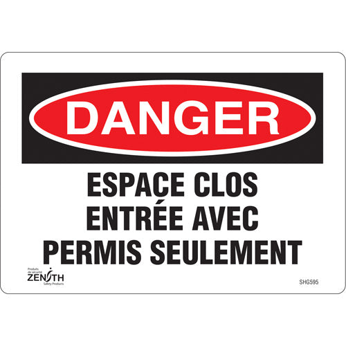 Enseigne « Espace clos », 7" x 10", Vinyle, Français - SHG595