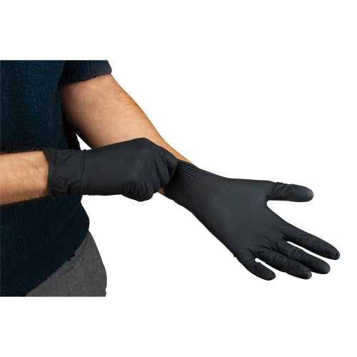 Gants d'examen de poids lourd à prise tactile, Nitrile, 8 mils, Sans poudre, Noir