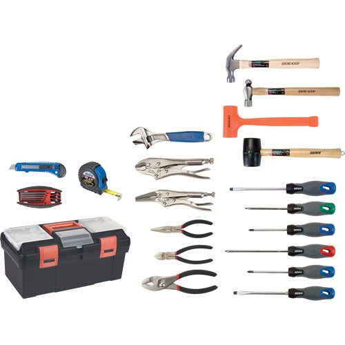 Jeu d'outils essentiels avec coffret en plastique, 28 Morceaux - TYP013