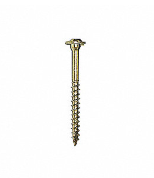 Vis à tête hexagonale avec rondelle intégrée, filetage complet, finition dorée, conçue pour des applications de fixation dans le bois ou le métal.