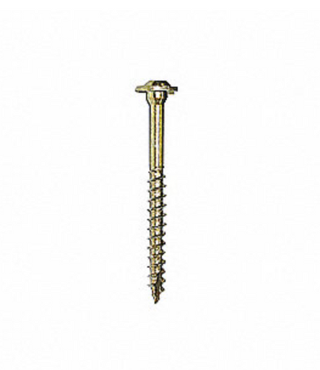 Vis à tête hexagonale avec rondelle intégrée, filetage complet, finition dorée, conçue pour des applications de fixation dans le bois ou le métal.