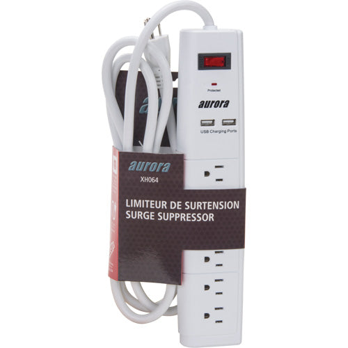 Limiteur de surtension avec chargeur USB, 6 Prises, 1200 J, 1875 W, Cordon 6' - XH064