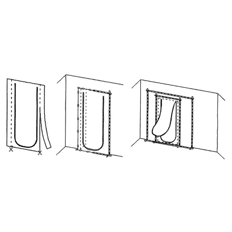 Installation diagram of a zippered plastic door protector