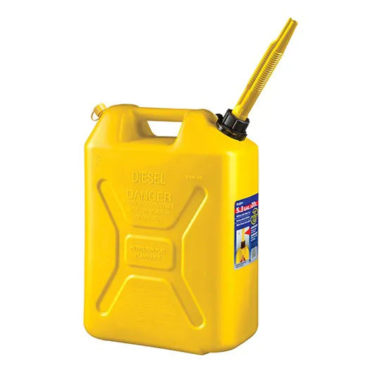 Bidon à diesel jaune de 20 L de style militaire avec bec verseur flexible installé