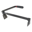 Black steel brick tongs with ergonomic red-striped grip