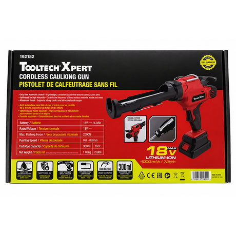Tooltech Xpert 18V cordless caulking gun box, red and yellow